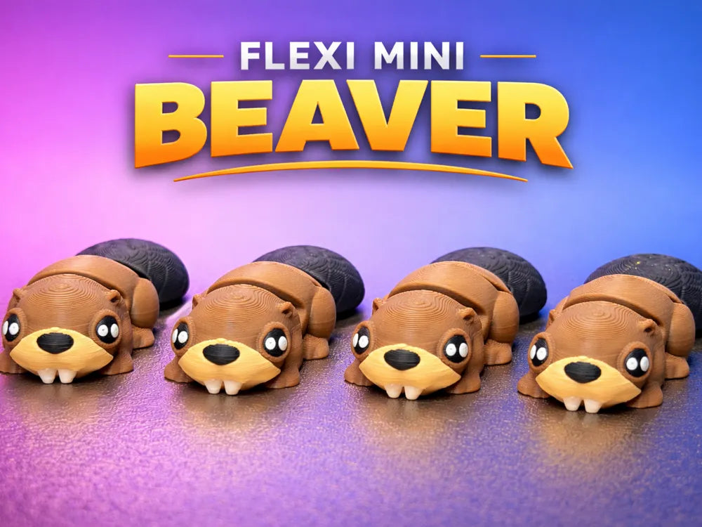 Cute Flexi Beaver 3D printed articulated animal toy with an adorable flat tail design, a fun fidget for kids, collectors, party gifts and sensory play by Wigglenest 3D.