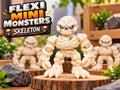 3D printed Flexi Mini Monster Skeleton toy by WiggleNest, featuring an articulated bone-white monster design with a large skull, muscular body, movable joints and clawed feet.